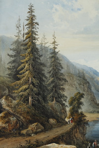 Aquarelles représentant des paysages de lac et de fleuves de montagne