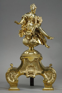 Pair of andirons decorated with Muses