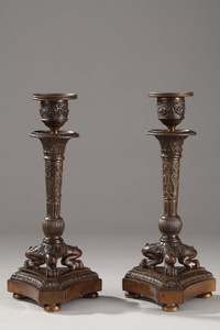 PAIR OF RESTORATION PERIOD TRIPOD CANDLESTICKS