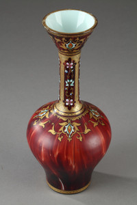 OPAL GLASS VASE WITH ORIENTAL DECORATION