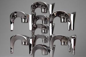 ENSEMBLE DE 9 BOUGEOIRS MODULABLES EN METAL CHROME, NAGEL ALLEMAGNE