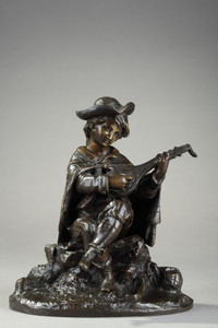 FIGURE EN BRONZE "LE JOUEUR DE MANDOLINE", XIXE SIECLE