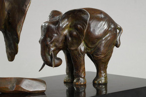 SCULPTURE BRONZE "ELEPHANT AND HIS TWO BABIES" BY ULISSE CAPUTO (1872-1948)