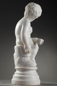 SCULPTURE EN MARBRE BLANC "PUTTO AUX EPIS DE BLE"