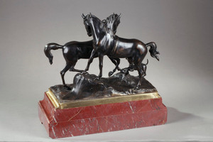Bronze ancien Accolade de chevaux