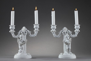 Antique candle holders in Porcelain