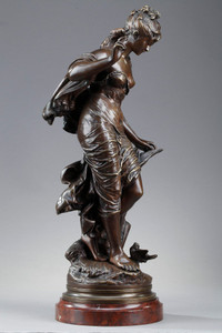 BRONZE PATINA, "LA BAIGNEUSE AUX ROSEAUX", SIGNED AUGUSTE MOREAU