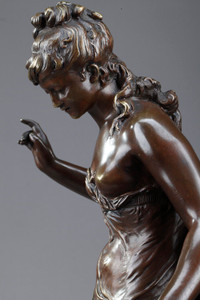 BRONZE PATINE, "LA BAIGNEUSE AUX ROSEAUX", SIGNE AUGUSTE MOREAU