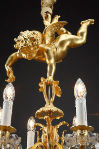Suspension en bronze doré et cristal