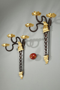 PAIR OF GILDED ART DECO WALL SCONCES ATTRIBUTED TO GILBERT POILLERAT