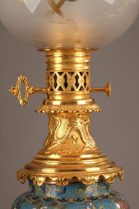 PAIRE DE LAMPES A PETROLE EN CLOISONNE NAPOLEON III