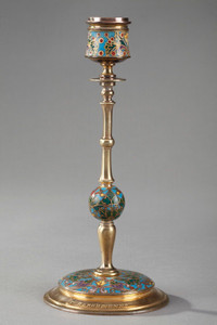 PAIR OF CANDLESTICKS IN BRONZE AND ENAMEL SIGNED BARBEDIENNE