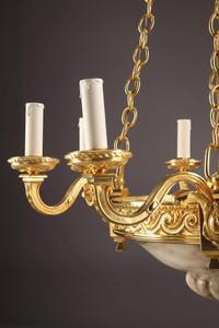 LOUIS XVI CHANDELIER IN ALABASTER AND GILDED BRONZE, NAPOLEON III PERIOD