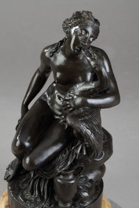 SMALL BRONZE GROUP "LEDA AND THE SWAN" SIGNED ROGUE (NINETEENTH CENTURY SCHOOL)