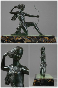 BRONZE SCULPTURE "DAME A L'ARC" SIGNED GUAL, 20TH CENTURY