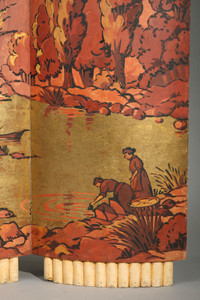 3-LEAF FOLDING SCREEN DECORATED WITH A LANDSCAPE OF WASHERWOMEN, ART DECO PERIOD