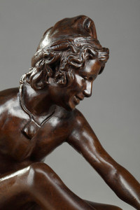 SCULPTURE BRONZE "JEUNE PECHEUR NAPOLITAIN JOUANT AVEC UNE TORTUE" D'APRES FRANÇOIS RUDE