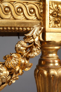 CONSOLE DEMI-LUNE DE STYLE LOUIS XVI EN BOIS DORE, VERS 1860