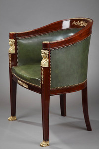EMPIRE STYLE DESK ARMCHAIR IN LEATHER AND MAHOGANY