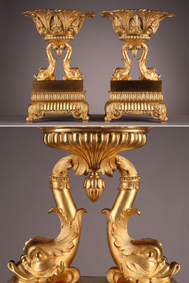 PAIR OF LARGE RESTORATION PERIOD DOLPHIN CUPS