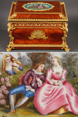 路易十五风格红木、鎏金铜和瓷器盒，拿破仑三世时期