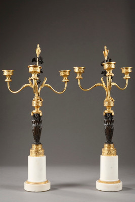 Paire de candélabres en bronze et marbre, d' époque Directoire