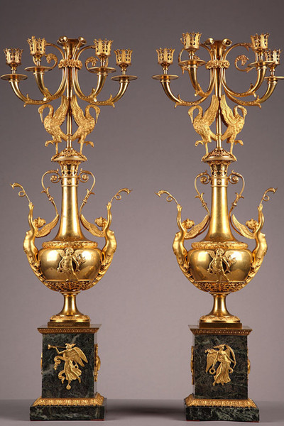 Paire De Chandeliers En Bronze Doré - Décor Volutes Et Arabesques - Occasion
