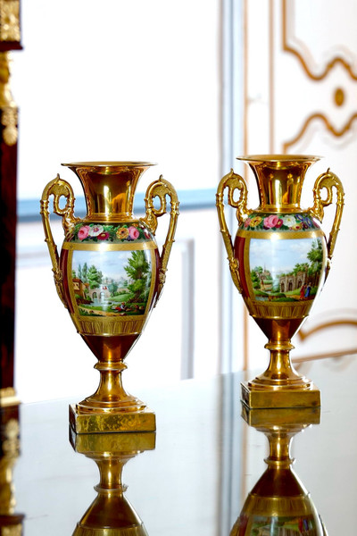 PAIR OF RESTORATION PERIOD PORCELAIN VASES