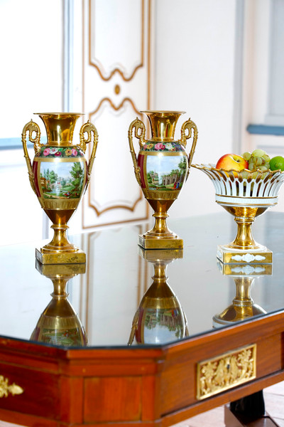PAIR OF RESTORATION PERIOD PORCELAIN VASES
