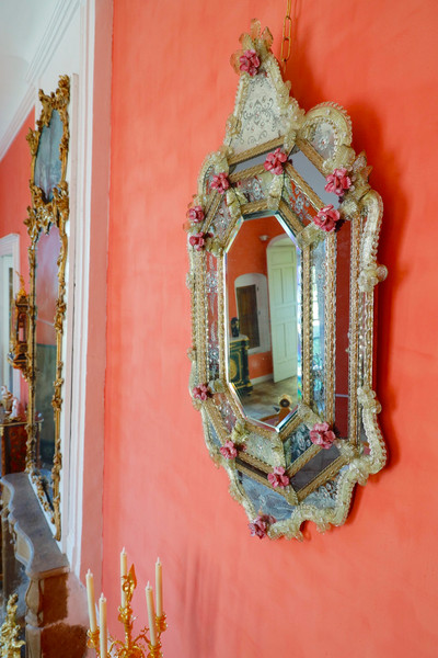 MIROIR OCTOGONAL À PARCLOSES EN VERRE DE MURANO, DÉBUT DU XXÈME SIÈCLE