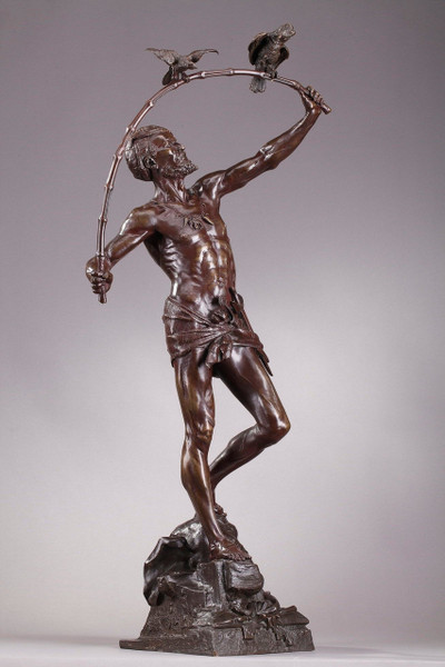 Large bronze sculpture &quot;The Indian Birdcatcher&quot; by Auguste de Wever (1836-1910)
