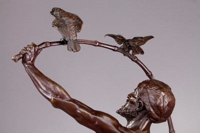 Large bronze sculpture &quot;The Indian Birdcatcher&quot; by Auguste de Wever (1836-1910)