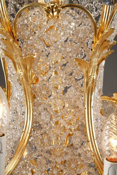 CRYSTAL AND GILDED BRONZE CORBEILLE CHANDELIER, LATE 19TH CENTURY