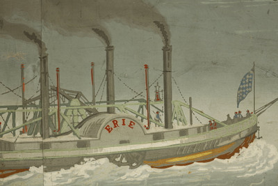 Panoramic wallpaper, Zuber, steamboat, 19th century
