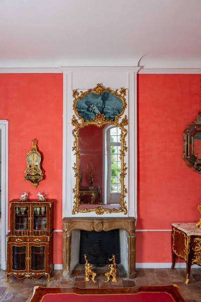 Large Rococo style gilded wood fireplace mirror