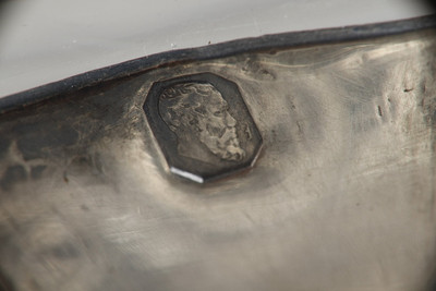 Marmeladenschale oder Zuckerdose aus Kristall, Silber und Vermeil