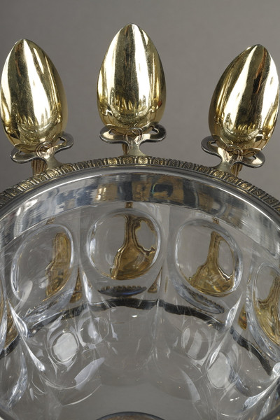 Marmeladenschale oder Zuckerdose aus Kristall, Silber und Vermeil