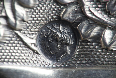 Marmeladenschale oder Zuckerdose aus Kristall, Silber und Vermeil