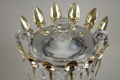 JAM DISH OR SUGAR BOWL IN CRYSTAL, SILVER AND VERMEIL