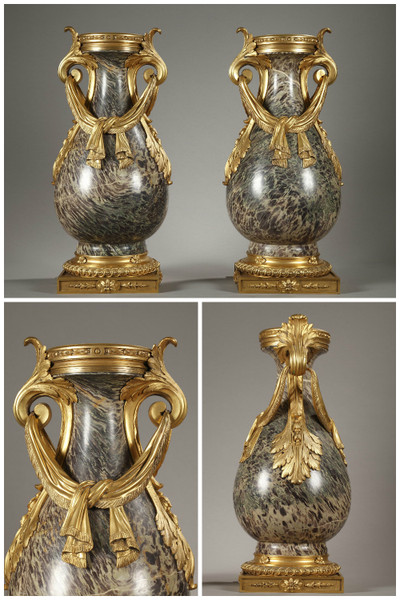 PAIR OF LOUIS XVI STYLE URNS IN RUSSIAN JASPER