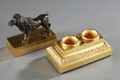 Bronze Lion Dog Inkwell
