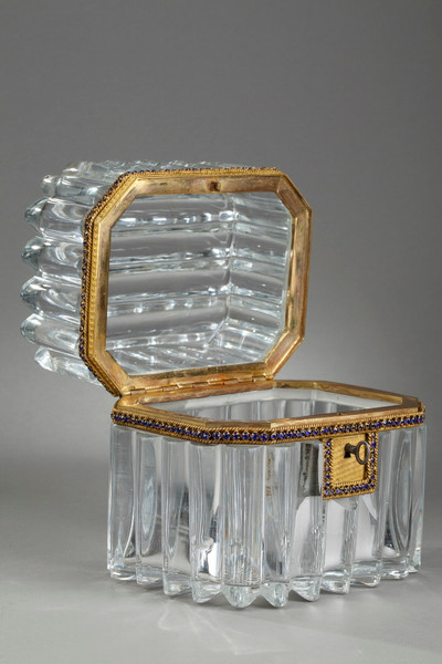 CUT CRYSTAL, GILDED BRONZE AND BLUE CRYSTAL BOX