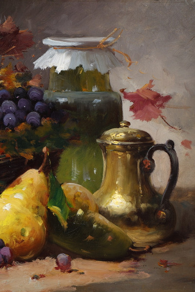 STILL LIFE PAINTING BY BRUNEL DE NEUVILLE, CARVED AND GILDED WOOD FRAME