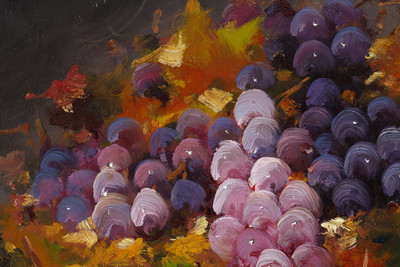 CUADRO DE NATURALEZA MUERTA DE BRUNEL DE NEUVILLE, MARCO DE MADERA TALLADA Y DORADA