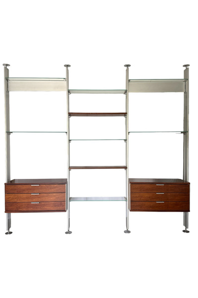 ÉTAGÈRE MODULAIRE OU SÉPARATEUR DE PIÈCE EN MÉTAL ET BOIS DE PLACAGE