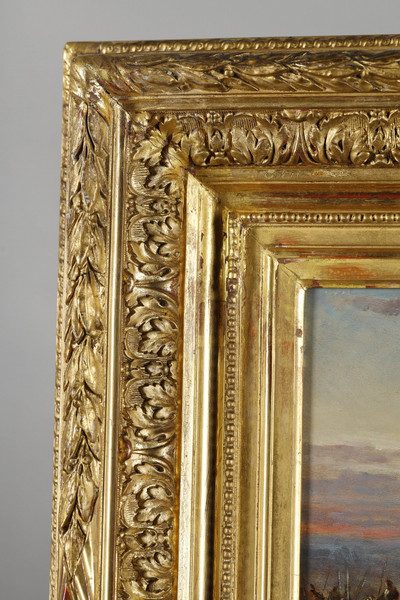 Painting depicting the charge of the French cuirassiers at Watreloo, signed Eugène Charpentier