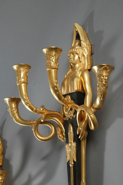 PAIR OF EMPIRE PERIOD BRONZE WALL SCONCES