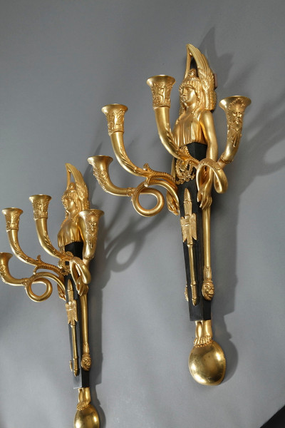 PAIR OF EMPIRE PERIOD BRONZE WALL SCONCES