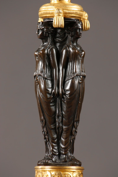 Paire de candélabres en bronze et marbre, d' époque Directoire