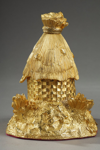 RARE ENCRIER FRANC MACON EN BRONZE DORÉ ET FORME DE RUCHE, XIXE